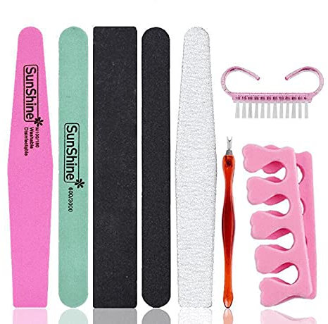 1 Satz von 8 in 1 Multifunktions-Nagelpflege-Kit, Doppelseitigen Puffer Nagelfeilen Gel Nagelentferner Kit mit Nagelhaut Gabel Pusher Pinsel Zehentrenner, Maniküre Pflege-Tools