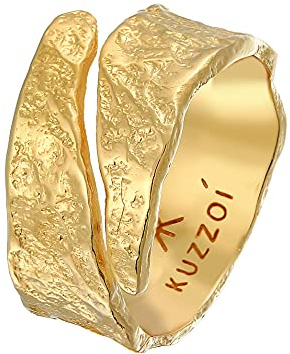 Kuzzoi Herrenring Used Design Bandring massiv (12 mm) 925 Silber | breit in 925 Sterling Silber vergoldet Silberring gehämmert Goldener Ring für Männer Ringgröße 60 - 66