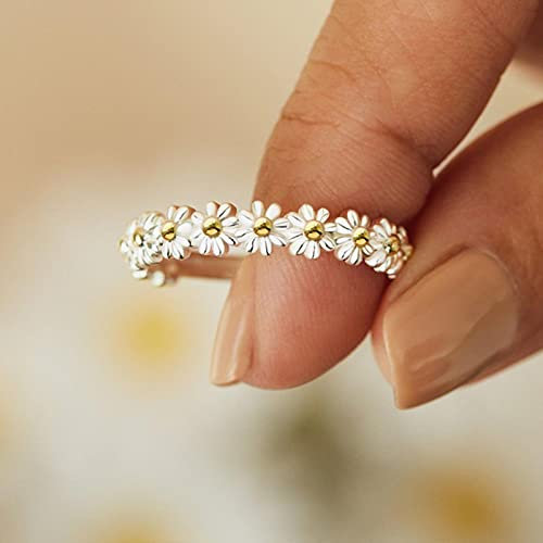 SONGK Vintage Gänseblümchen-Blumen-Ringe für Frauen im koreanischen Stil Einstellbare Öffnung Fingerring Braut Hochzeit Engagement Aussage Schmuck Geschenk