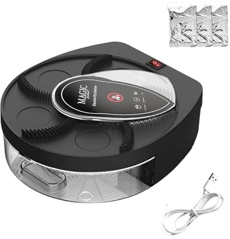 MAGIC SELECT Atrapa Moscas Eléctrico Giratorio 360°.Trampa para Moscas con Batería de 72 h y Cable USB de Carga para Casa, Cocina, Restaurante, Hotel, Bar.