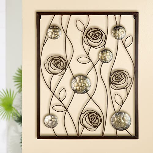 Generisch MF GILDE 3D Wandbild MY ROSE Höhe 52,50 cm Gold/Braun Deko Metallbild Wandrelief