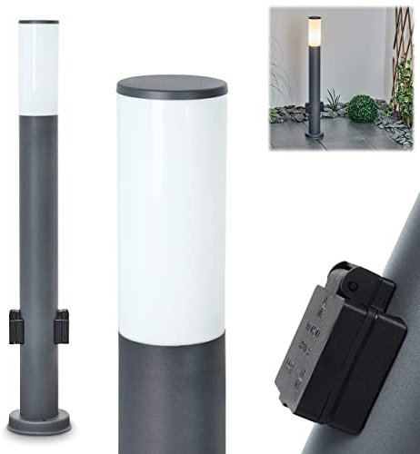 Außenwegeleuchte Caserta mit 2 Steckdosen, moderne Sockelleuchte aus Metall/Kunststoff in Anthrazit/Weiß, Wegeleuchte 80 cm, Gartenlampe mit E27-Fassung, Gartenbeleuchtung IP44, ohne Leuchtmittel
