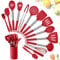 Herogo Lot de 15 ustensiles de cuisine en silicone avec porte-ustensiles, anti-adhésifs et résistants à la chaleur avec poignée en acier inoxydable, fouet, spatule, cuillère, rouge