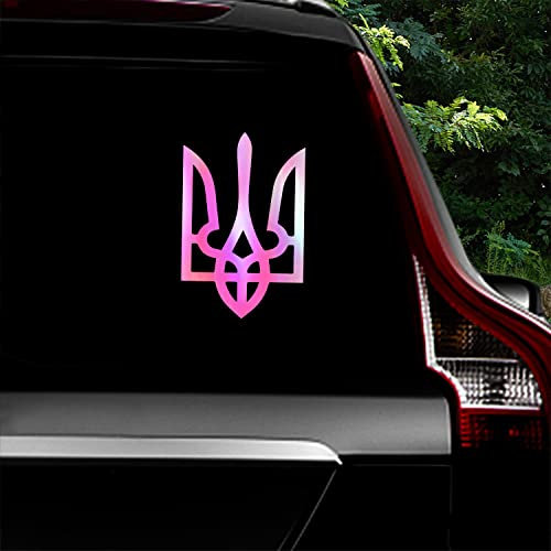 Leniutor Ukraine Wappen-Vinyl-Aufkleber, 2 Stück, reflektierend, Tryzub Ukrainisches Dreizack Auto-Aufkleber wasserdicht Ukraine-Aufkleber für Autos Stoßstange Heckscheibe-Aufkleber (laserweiß)