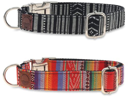 Made by Nami Boho Hundehalsband 2er Set aus Nylon - Versch. Größen kleine & große Hunde - Verstellbar, Atmungsaktiv & Leicht - Premium Hundehalsbänder (XS (22-32 cm), Schwarz & Multi)
