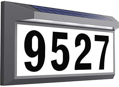 Panneau d'adresse solaire - Numéros d'adresse lumineux d'extérieur - Imperméable - Plaque d'adresse lumineuse LED - Numéros de maison pour l'extérieur - Gris