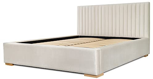 Siblo Bett 160x200 cm - Modern Polsterbett - Doppelbett mit Bettkasten und Lattenros - Lina Kollektion - Robust Bett mit Stauraum - Bettgestell aus Holz - Sand