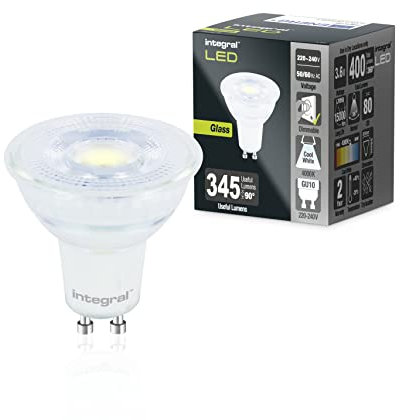 Integral LED 5 PACK Glas GU10 Kaltweiß 4000K, 400LM, 3.6W (entspricht 50W) Dimmbare Lampe - Energieeffizient & Ideal für Spotlight Armaturen & Downlights in Badezimmern, Küchen, Wohn- & Schlafzimmern