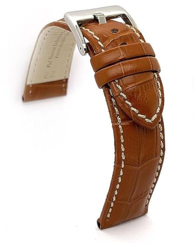 diloy Uhrenarmband aus leder mit Krokodil-Prägung mit weißer naht Kroko 18 mm, 20 mm, 22 mm, 24 mm, 26 mm, 28 mm, 30 mm Ref 378 Hellbraun 28mm