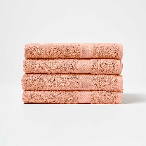 HOMESCAPES Peach Turkish Cotton Set of 4 Bath Towels Super Soft Thick & Absorbent 500 GSM Towel Heavy Weight for everyday Luxury
