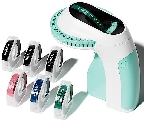 Label Maker Machine, E975 Embossed Label Maker Handheld, Vintage Embossing Omega Label Machine with 6 Tape 3/8(9mm), 3D emboss LabelMaker for Home Gift DIY Kitchens Cafe,Green