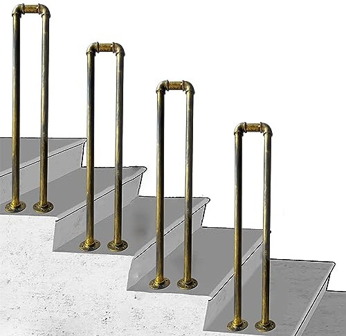 LIVINQ Industrielle schmiedeeiserne Handläufe, Bodenmontage-Gartenhandlauf-Handlauf, schmiedeeiserne Außentreppengeländer-Balustrade für Zementbeton und Holzstufen (Size : 85cm)