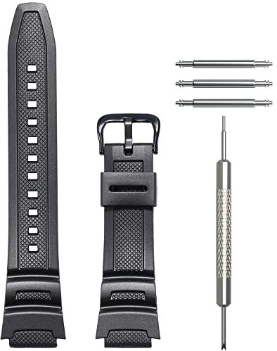 WRISTARMOR Cinturino in resina compatibile con orologio sportivo impermeabile Casio AE-1100w SGW-300H AE-1000w AE-1200 W-218H da uomo (Black Black buckle)