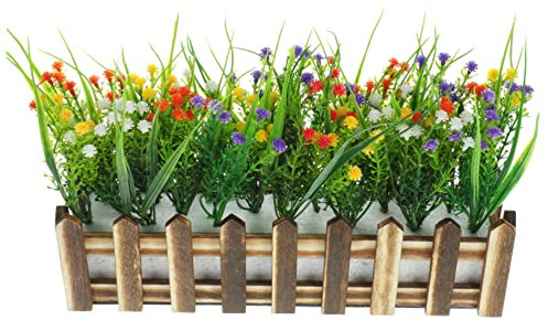 Abaodam 1 Juego Valla De Flores Artificiales Flor Falsa Jardinera De Alféizar Jardinera De Flores Artificiales Flor Artificial con Valla Maceta De Valla Mesa El Plastico Escritorio Oficina