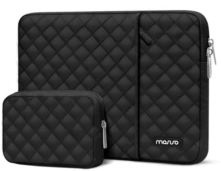 MOSISO Laptop Case 13.3 inch, 13-13.3 inch Laptop Sleeve Compatible with MacBook Air/Pro 13 / Pro 14, HP Dell Acer ASUS Lenovo,Square Quilted Vertical Computer Bag with Pocket&Small Case, Black