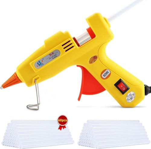 VIPNAJI Pistola Colla a Caldo 50W,Pistola Incollatrice con 60 Pezzi stick di Colla 160mm, Glue Gun con Anti-drip,Riscaldamento Rapido,Perfetto per Bricolage Arti,Industriale, Riparazioni Domestiche