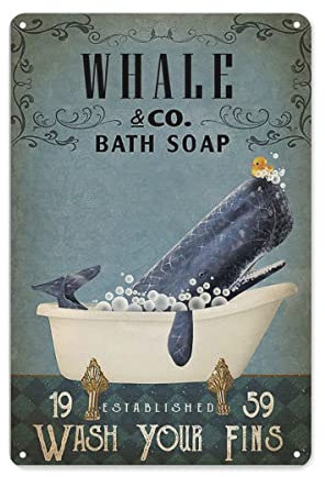 Für Badezimmer Wal Retro Metall Blechschild Wal Bad Seifenblase Poster Vintage Toilette Höhle Bar Home Badezimmer Wanddekoration Schild 20 x 30 cm