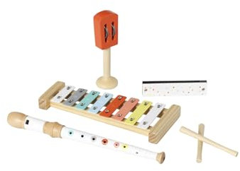 VERTBAUDET 4-teiliges Set Kinder Musikinstrumente, Holz FSC®rot
