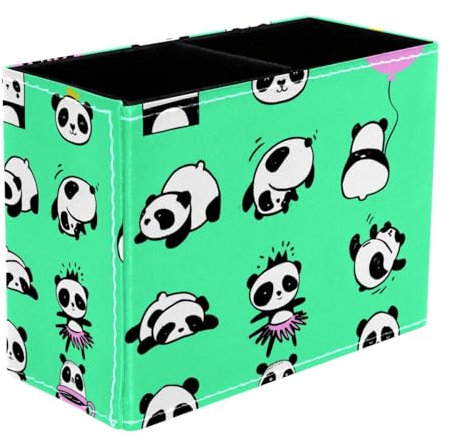 VAPOKF Joli pot à crayons Hello Panda pour bureau, 2 compartiments, pot à crayons, pinceaux de maquillage, organisateur de fournitures de bureau pour la maison et le bureau