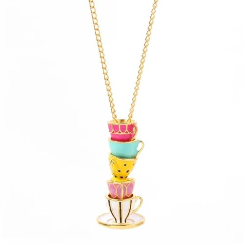 bicup Collar Colgante Cadena Hombre Mujer Joyas Necklace Tazas De Té Collar Colgante De Pila Cadena De Suéter Hecha A Mano Collar Largo Estereoscópico Creativo Para Mujer Xl1681