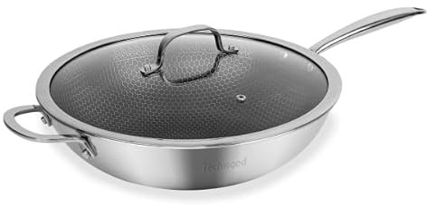 Techwood Wok 30cm en Aluminium Forgé avec Revêtement Marbré Anti-adhérent - Polyvalent pour Tous Feux, Manche Isolant