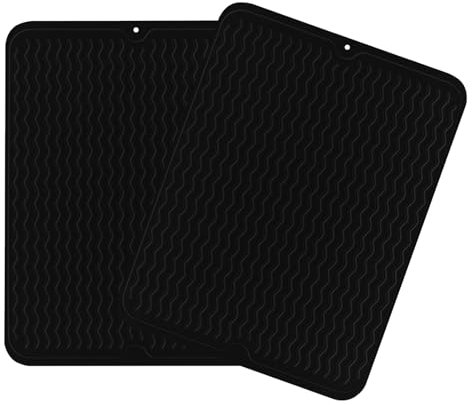 Neikafan 2 Piezas Alfombrilla Escurreplatos,Bandeja Escurreplatos Silicona 30x40 cm Escurreplatos Silicona Negro Resistente Alfombra Escurreplatos Tapete Silicona Fregadero Cocina