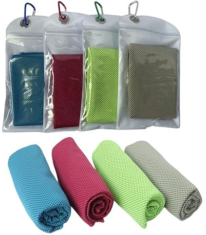 VLFit Lot de 4 Serviettes glacées en Microfibre à séchage Rapide, Super absorbantes, Ultra compactes, pour Le Sport, l'entraînement, Le Fitness, la Gym, Le Yoga, Les Pilates, Les Voyages, Le Camping