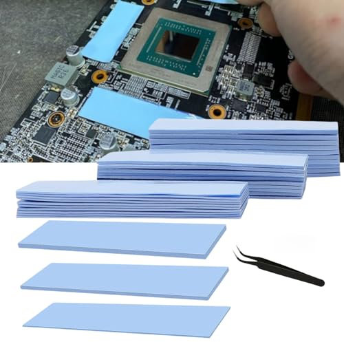 Cutiolly Almohadillas Térmicas de Silicona,30pcs 67 x 20 mm de Conductor Reutilizable,Almohadillas de Silicona conductoras Térmicas de 0,5, 1,0, 1,5 mm de Grosor,para SSD, CPU, GPU-Azul