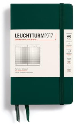 LEUCHTTURM1917 370300 Notizbuch Pocket (A6), Hardcover, 187 nummerierte Seiten, Forest Green, Kariert