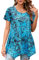 Enmain Tunic Tops for Women UK Summer Blue Swing Tops Round Neck Ladies Short Sleeve Black Butterfly Tunics for Holiday,Blue/Black,2XL