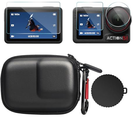 DUEQID Mini Tasche für DJI OSMO Action 4/Action 3 Kamera + Objektivdeckelabdeckung, Bildschirm und Objektivschutzfolie, kompatibel mit DJI Osmo Action 4