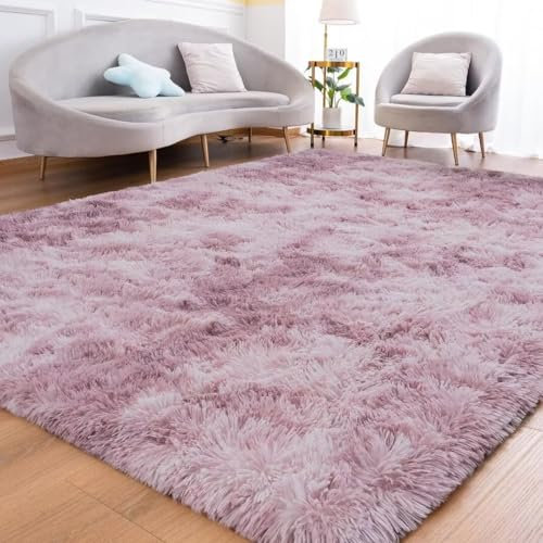 ARRITS Hochflor Teppich 120x160cm, Rosa Lila Wohnzimmer Teppich Flauschig Modern Weich Rechteckig Shaggy Teppich, rutschfest Waschbarer Langflor Schlafzimmer Teppich Kinderzimmer Bettvorleger