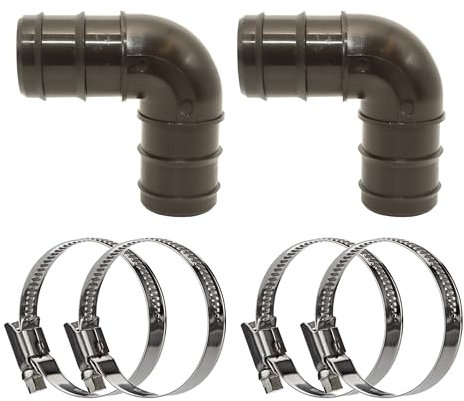 HAF® 2X Schlauchverbinder Winkel 90° 38mm inklusive 4X Edelstahl Schlauchschelle für Pool-, Teich- und Schwimmbadbau & sämtliche Bewässerungssysteme - Qualität: Made in Europe