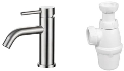 Ibergrif M11003A, Mitigeur de Lavabo - Robinet de Salle de Bains Monocommande, Robinets de lavabo & Wirquin 30723136 Siphon de lavabo Ø32 réglable en hauteur, blanc