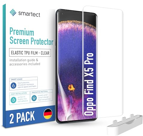 smartect TPU Protector Pantalla 2 Piezas para Oppo Find X5 Pro | Película Protectora HD Antiarañazos, Ultra Transparente, Sin Burbujas, Compatible Huella Digital, Compatible Funda