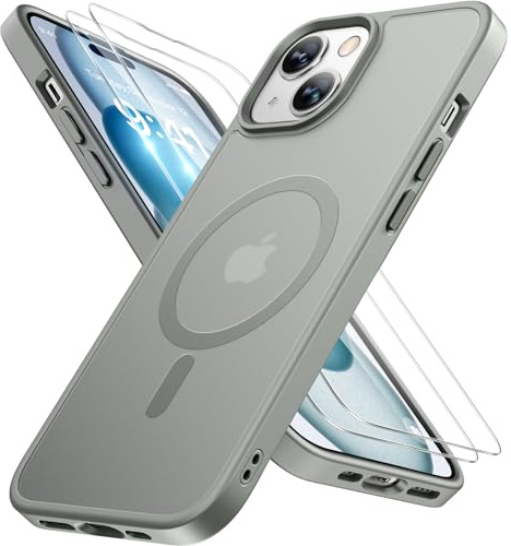 miracase Magnetic for iPhone 15 Case 6.1 Inch [Compatible with MagSafe] [with 2X Screen Protectors] Military-Grade Protection, Anti-Fingerprint, Slim Phone Cover for iPhone 15 - Grey