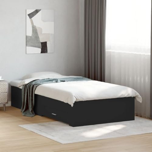 Faroom Bett mit Stauraum 75x190 cm Einzelbett mit Schubkästen Holzbett Stauraumbett Kinderbett Jugendzimmer Kojenbett Jugendbett mit Lattenrost Schwarz