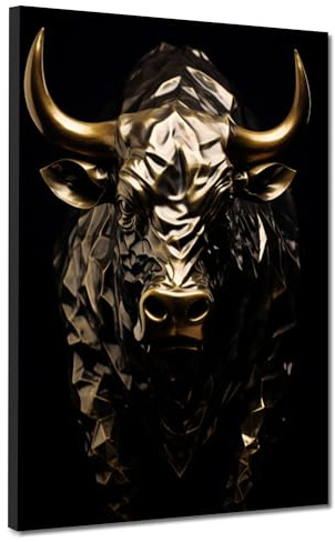 Stier Gold Style Kunstdruck Leinwandbild Wandbild XL Wanddeko Größe 60x80x2cm