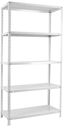 PROREGAL Schraubregal Panda Tall | HxBxT 200x110x30cm | 5 Fachböden | Fachlast 75kg | Weiß | Schwerlastregal Lagerregal Garagenregal
