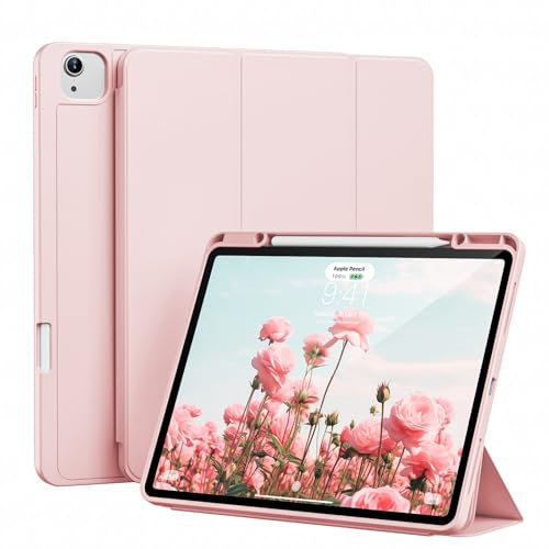 GKABXY Case for iPad Air 13 Inch 2024 M2, iPad Pro 12.9 Case (2022/2021, 6th/5th Gen) with Pencil Holder, Slim Trifold Stand Case, Supports Pencil Pro/USB-C, Auto Wake/Sleep, Pink