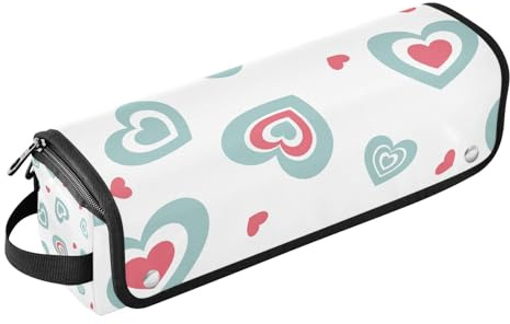 Amooorous Haarwerkzeug-Reisetasche für Frauen mit herausnehmbarer hitzebeständiger Matte, Heizwerkzeuge, Reisetasche, Organizer für Glätteisen, Lockenstab, Haartrockner, blaues Design, hohles Herz,