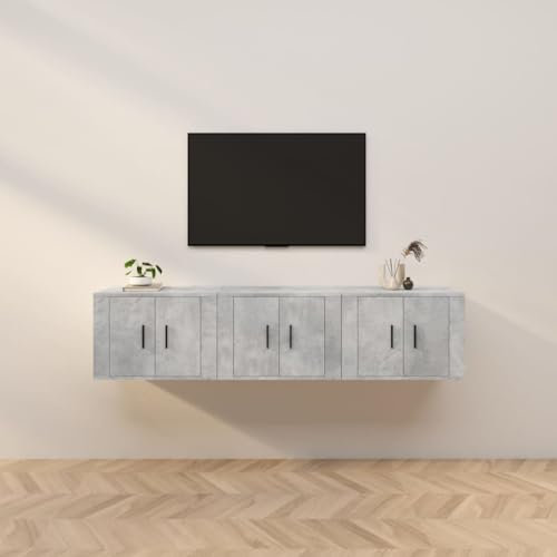 CINDERFUL TV-Wandschränke 3 STK. Betongrau 57x34,5x40 cm,Eleganter Hängeschrank für TV: Modernes Design für Dein Wohnzimmer TV-Möbel, TV-Bänke