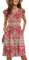 PLOKNRD Women's Summer Dress V-Neck Ruffle Sleeve Ladies Dress Elastic Waist Loose Swing Casual Dress with Pockets Knee Length (Boho Red Flowers,S)