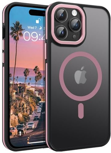 GaoBao Coque Magnétique pour iPhone 14 Pro Compatible avec MagSafe, Hybrid Magnétique Case Étui Translucide Mat Arrière Protection Caméra Housse Fine Antichoc Dos Anti Rayures, Rose