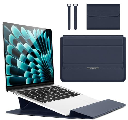 Hinnwer 13-14 Zoll Laptoptasche Hülle mit Standfunktion für MacBook Air 13 M3/M2/M1 A3113 A2681 A2337, MacBook Pro 14 M4/M4 Pro/M4 Max A3112 A3401 A3185 A2992 A2918 A2779 mit Zubehörtasche Dunkelblau