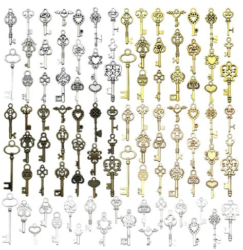 VARKAGE 100 Stück mini Schlüssel Deko Vintage Mixed Alte Antike Deko, Halskette Anhänger klassische Dekoration Schlüssel DIY Dekoration Weihnachten Party