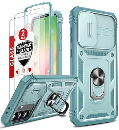 LeYi für handyhülle Samsung A56 5g, Militär Stoßfest mit Kameraschutz Slide Cover und Rotierender Ringhalterung, Robustes Case mit 2 Handyfolie für A56 Samsung 5g hülle Grün