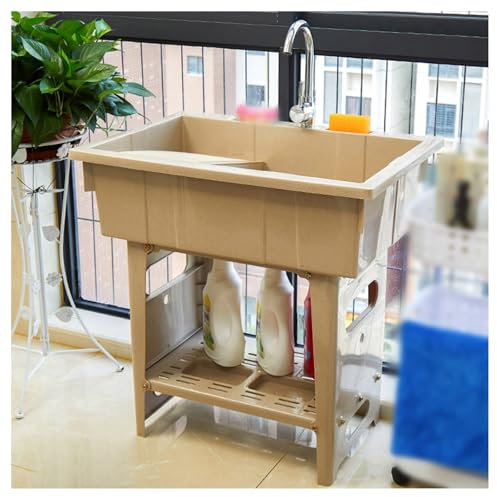 MNIHSFRTY Évier à Linge en Plastique autoportant avec Planche à Laver, évier Utilitaire pour buanderie, Station de Lavage des Mains pour évier Portable, évier extérieur avec raccordement de