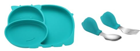 Beatifufu Plato Dividido Para Niños Plato Tenedor Y Cuchara Alta Temperatura Moldeado Integral
