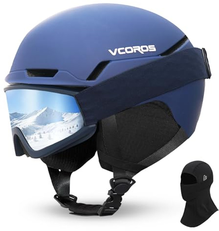 VCOROS Skihelm mit Skibrille Skimaske Skihelme für Damen und Herren mit Abnehmbare Ohrpolster Atmungsaktiver Stoßdämpfung UV Verstellbarer Snowboard Helm für Skifahren
